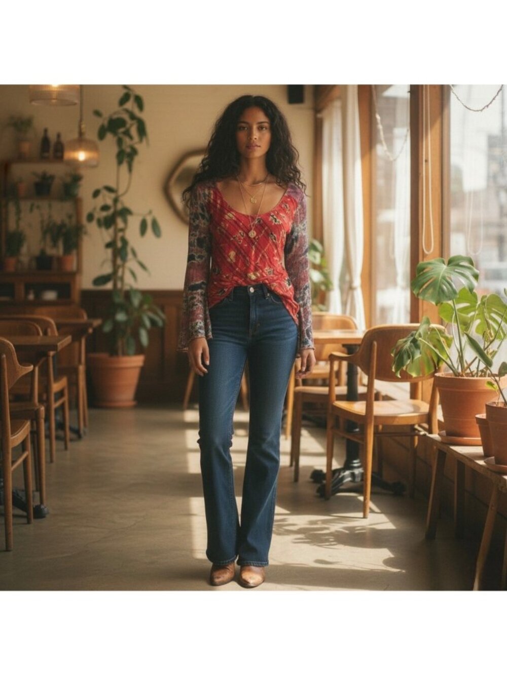 Vintage Language Silk Scoop Neck Long Sleeve Top M | 90s Boho Grunge Y2K Indie - Picture 5 of 8